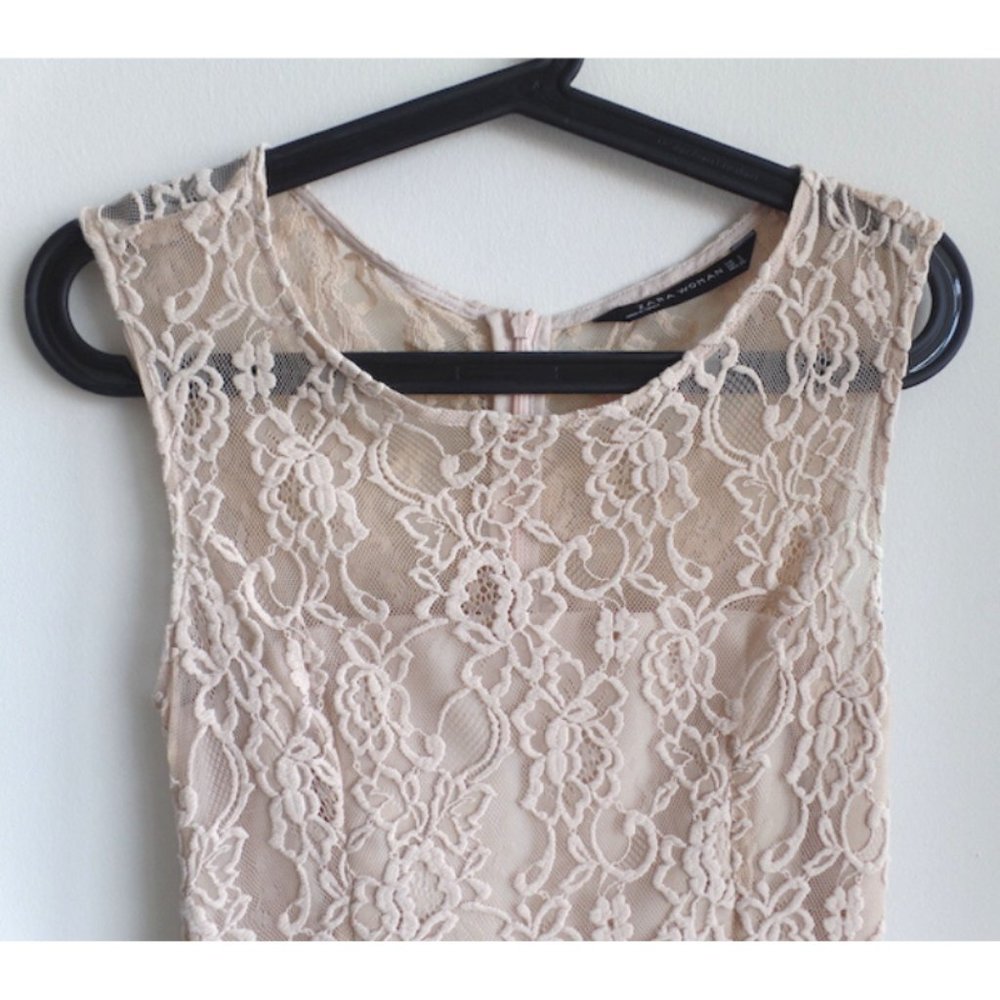 ZARA WOMAN Nude Lace Sleeveless Dress, sz S - Picture 5 of 10